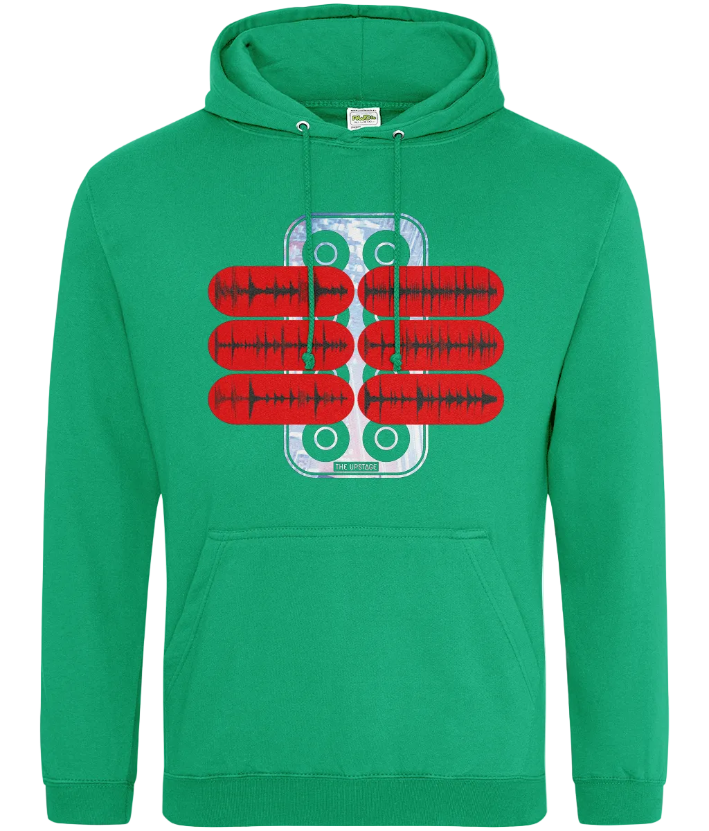 Green hoodie with a breakbeats graphic design
